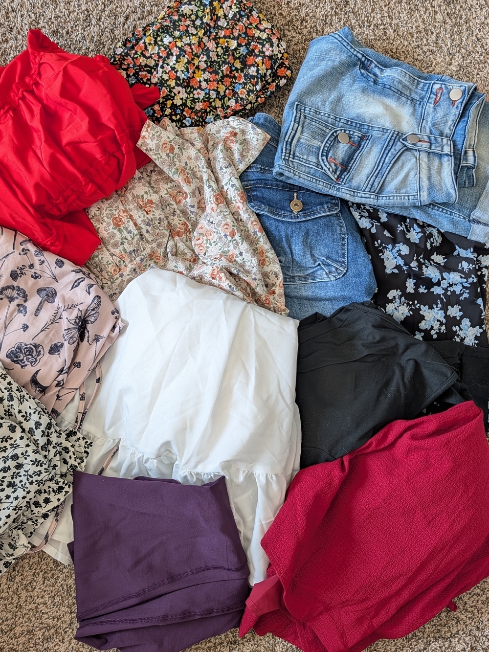 Mixed Women’s Clothing Lot - Assorted Colors (Red, White, Black, Purple, Denim)